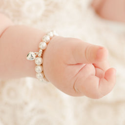 White Luster Pearl Bracelet with Silver Heart Charm