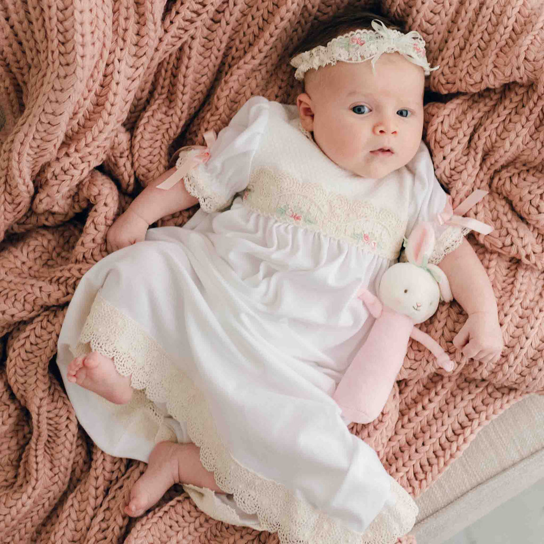 Chloe layette gown and headband alternate