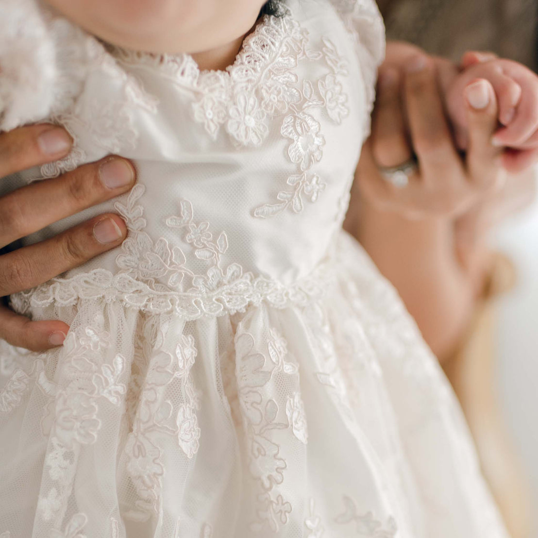 Fancy baby dress lace detail. Silk and lace baby girl dress