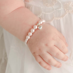 Pink Luster Pearl Bracelet with Silver Heart Charm