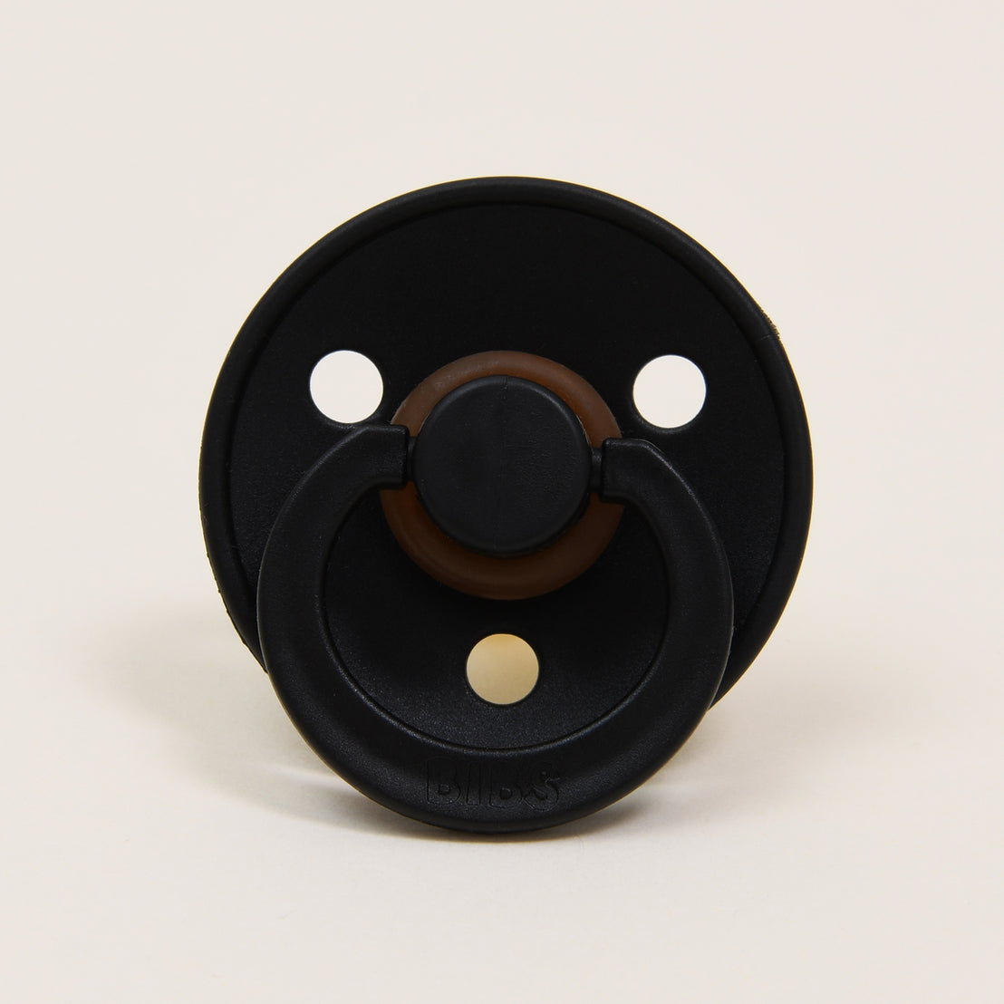 A close-up image of a Bibs Pacifier in Black.