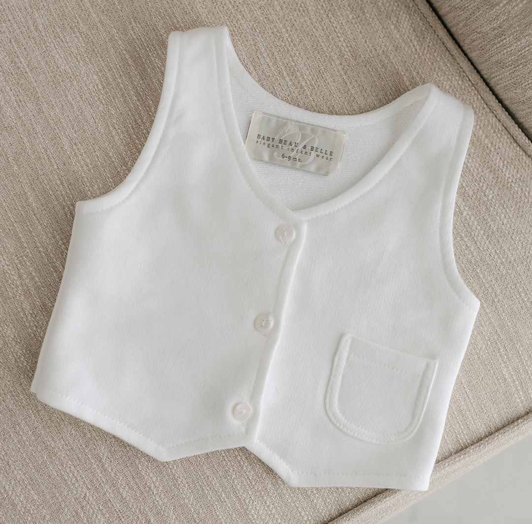 Flat lay photo of the Miles Vest made from french terry in white